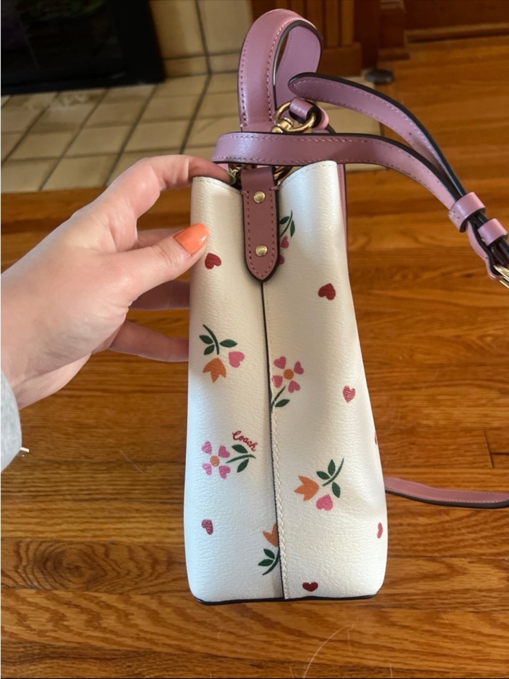 COACH C7976 Small Town Bucket Bag with Heart Petal Print Chalk coach purse - Picture 11 of 11